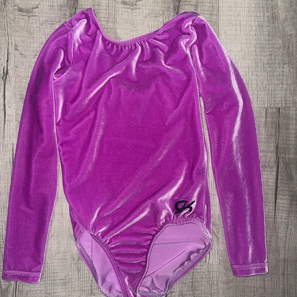 GK Girls Long Sleeve Velvet Leotard in Shiny Purple CL